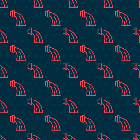 Red line Aquarius zodiac sign icon isolated seamless pattern on black background. Astrological...
