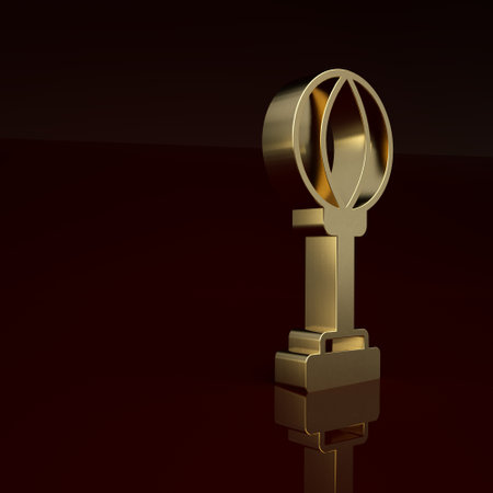 Gold Punching bag icon isolated on brown background. Minimalism concept. 3D render illustrationの写真素材