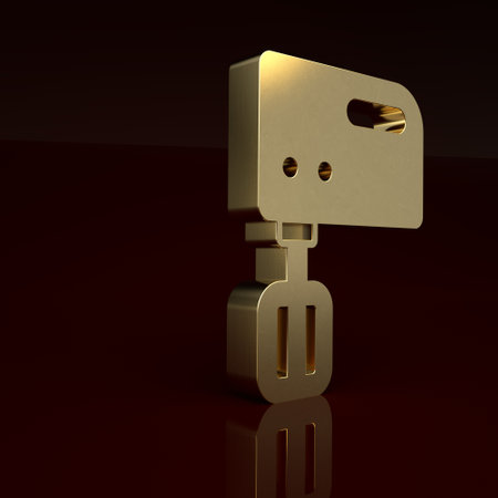 Gold Electric mixer icon isolated on brown background. Kitchen blender. Minimalism concept. 3D render illustrationの写真素材