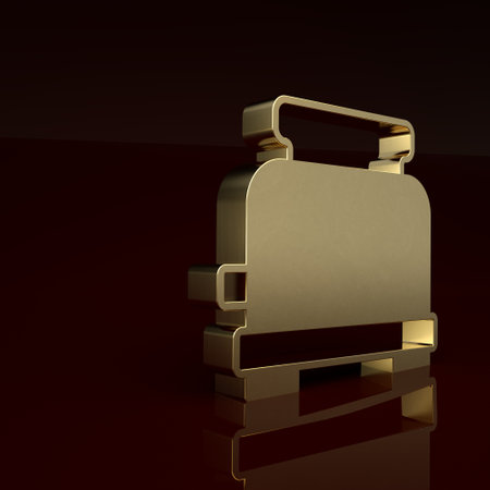 Gold Toaster icon isolated on brown background. Minimalism concept. 3D render illustrationの写真素材