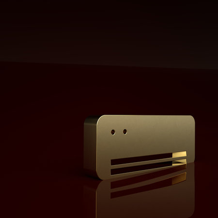 Gold Air conditioner icon isolated on brown background. Split system air conditioning. Cool and cold climate control system. Minimalism concept. 3D render illustrationの写真素材