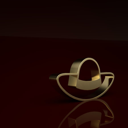 Gold Elegant women hat icon isolated on brown background. Minimalism concept. 3D render illustrationの写真素材