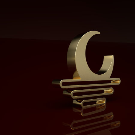 Gold Sunset icon isolated on brown background. Minimalism concept. 3D render illustrationの写真素材