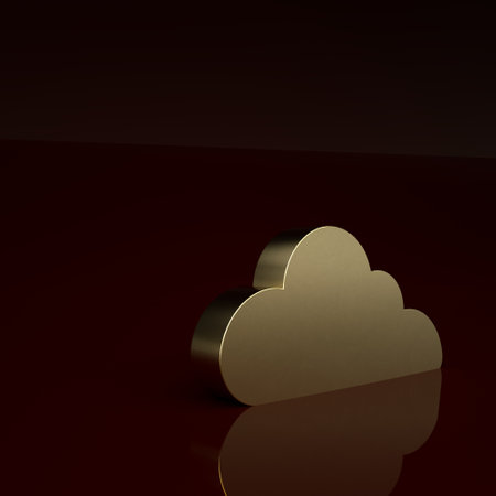 Gold Cloud icon isolated on brown background. Minimalism concept. 3D render illustrationの写真素材
