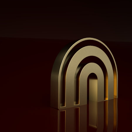 Gold Rainbow icon isolated on brown background. Minimalism concept. 3D render illustrationの写真素材