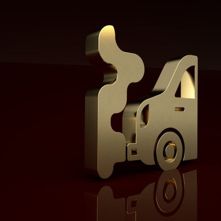 Gold Car exhaust icon isolated on brown background. Minimalism concept. 3D render illustrationの写真素材