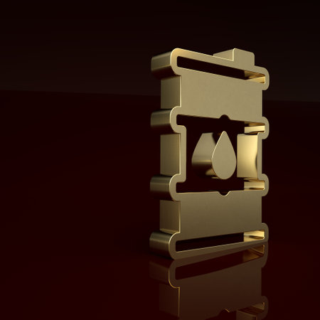 Gold Barrel oil icon isolated on brown background. Minimalism concept. 3D render illustrationの写真素材