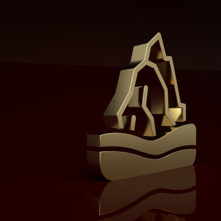 Gold Iceberg icon isolated on brown background. Minimalism concept. 3D render illustrationの写真素材