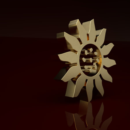 Gold Flower icon isolated on brown background. Minimalism concept. 3D render illustrationの写真素材
