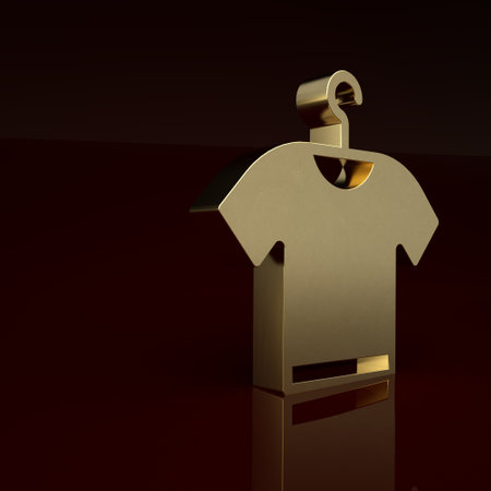 Gold T-shirt icon isolated on brown background. Minimalism concept. 3D render illustrationの写真素材