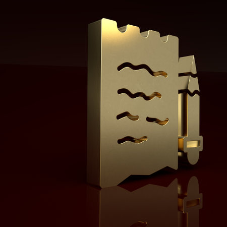 Gold Shopping list and pencil icon isolated on brown background. Minimalism concept. 3D render illustrationの写真素材