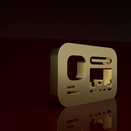 Gold Identification badge icon isolated on brown background. It can be used for presentation, identity of the company, advertising. Minimalism concept. 3D render illustrationの写真素材