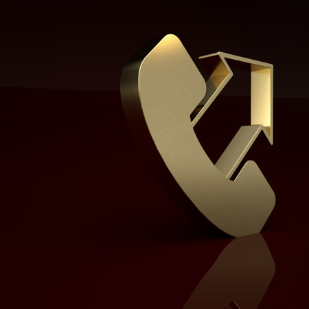 Gold Telephone 24 hours support icon isolated on brown background. All-day customer support call-center. Full time call services. Minimalism concept. 3D render illustrationの写真素材
