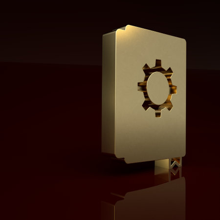 Gold User manual icon isolated on brown background. User guide book. Instruction sign. Read before use. Minimalism concept. 3D render illustrationの写真素材