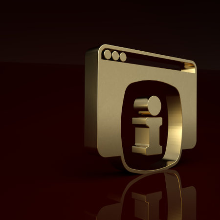 Gold Computer monitor with text FAQ information icon isolated on brown background. Frequently asked questions. Minimalism concept. 3D render illustrationの写真素材
