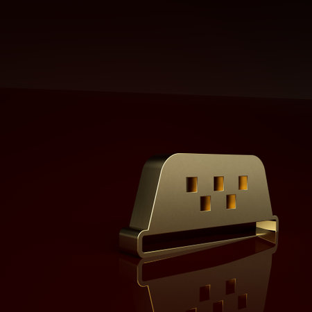 Gold Taxi car roof icon isolated on brown background. Minimalism concept. 3D render illustrationの写真素材