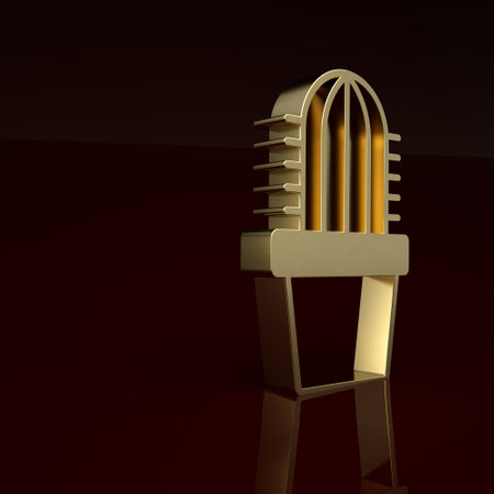 Gold Cactus peyote in pot icon isolated on brown background. Plant growing in a pot. Potted plant sign. Minimalism concept. 3D render illustrationの写真素材