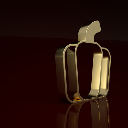 Gold Bell pepper or sweet capsicum icon isolated on brown background. Minimalism concept. 3D render illustrationの写真素材
