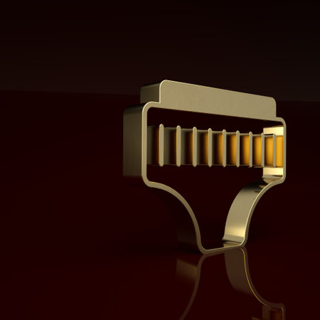 Gold Adult diaper icon isolated on brown background. Minimalism concept. 3D render illustrationの写真素材