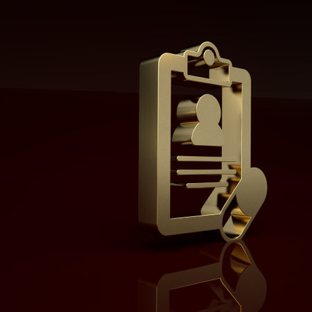 Gold Medical prescription icon isolated on brown background. Rx form. Recipe medical. Pharmacy or medicine symbol. Minimalism concept. 3D render illustrationの写真素材