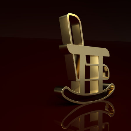 Gold Rocking chair icon isolated on brown background. Minimalism concept. 3D render illustrationの写真素材