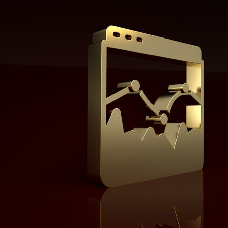 Gold Music wave equalizer icon isolated on brown background. Sound wave. Audio digital equalizer technology, console panel, pulse musical. Minimalism concept. 3D render illustrationの写真素材