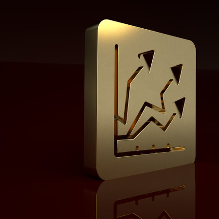 Gold Financial growth increase icon isolated on brown background. Increasing revenue. Minimalism concept. 3D render illustrationの写真素材