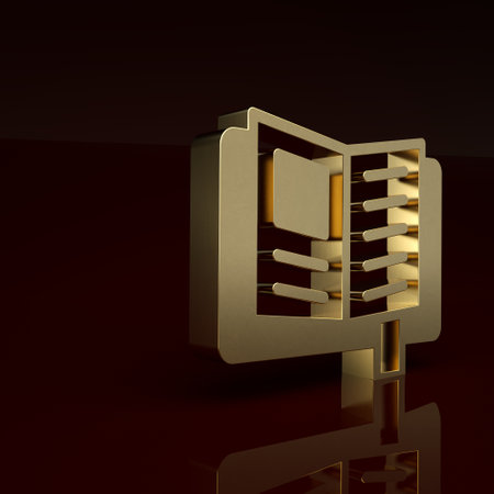Gold Reading book icon isolated on brown background. Minimalism concept. 3D render illustrationの写真素材