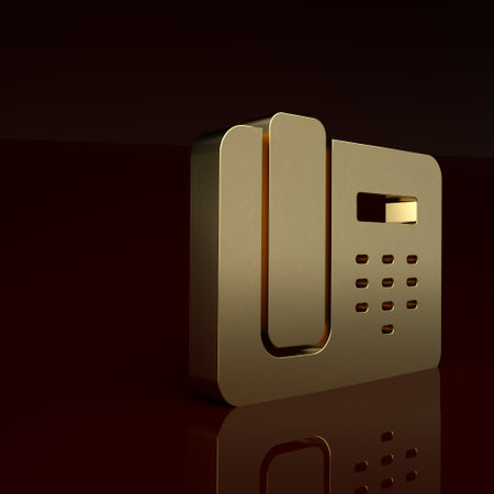 Gold Telephone 24 hours support icon isolated on brown background. All-day customer support call-center. Full time call services. Minimalism concept. 3D render illustrationの写真素材