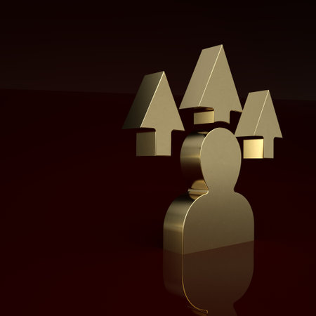 Gold Web design and front end development icon isolated on brown background. Minimalism concept. 3D render illustrationの写真素材