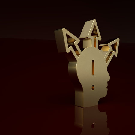 Gold Project team base icon isolated on brown background. Business analysis and planning, consulting, team work, project management. Minimalism concept. 3D render illustrationの写真素材