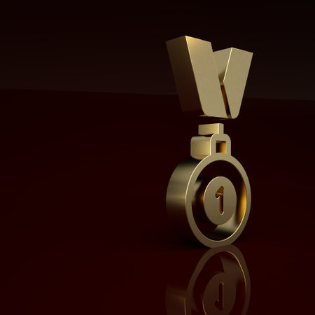 Gold Medal icon isolated on brown background. Winner symbol. Minimalism concept. 3D render illustrationの写真素材