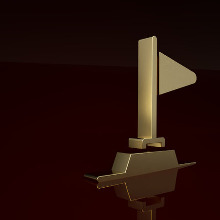 Gold Flag icon isolated on brown background. Victory, winning and conquer adversity concept. Minimalism concept. 3D render illustrationの写真素材