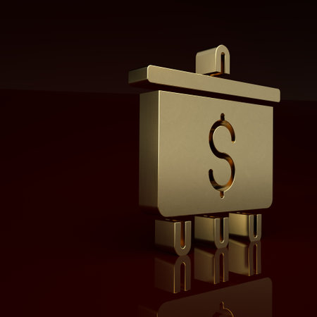 Gold Target with dollar symbol icon isolated on brown background. Investment target. Successful business concept. Cash or Money sign. Minimalism concept. 3D render illustrationの写真素材