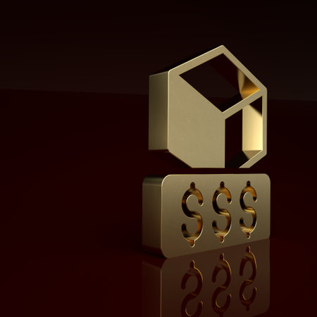 Gold 3D printer services icon isolated on brown background. 3d printing. Minimalism concept. 3D render illustrationの写真素材