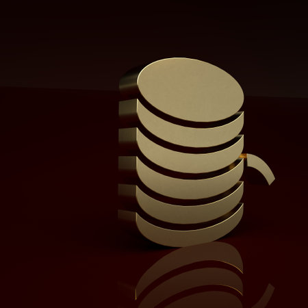 Gold Plastic filament for 3D printing icon isolated on brown background. Minimalism concept. 3D render illustrationの写真素材