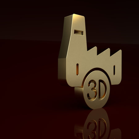 Gold Printing house industry icon isolated on brown background. Minimalism concept. 3D render illustrationの写真素材