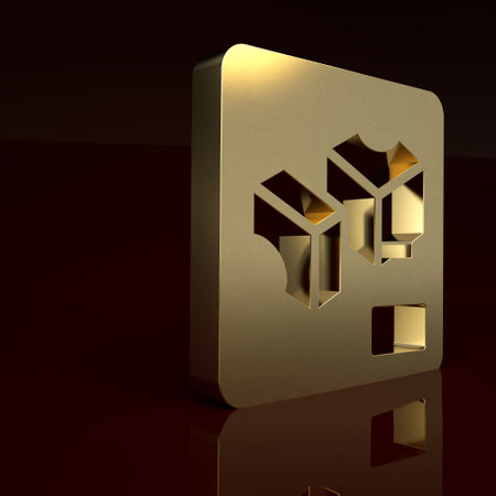 Gold 3D printer icon isolated on brown background. 3d printing. Minimalism concept. 3D render illustrationの写真素材