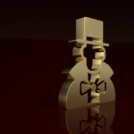 Gold Magician icon isolated on brown background. Minimalism concept. 3D render illustrationの写真素材