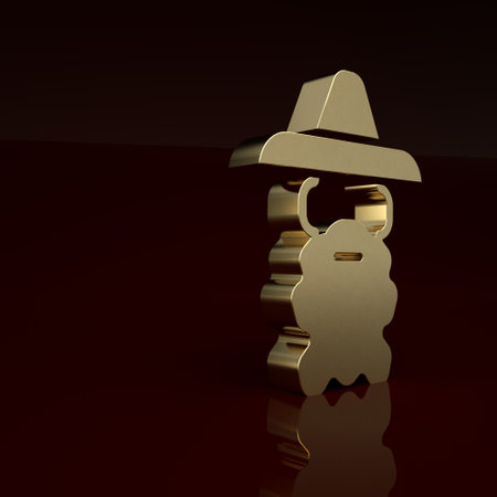 Gold Wizard warlock icon isolated on brown background. Minimalism concept. 3D render illustrationの写真素材