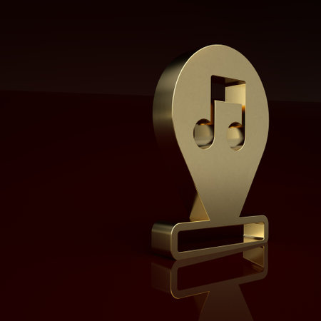 Gold Music note, tone icon isolated on brown background. Minimalism concept. 3D render illustrationの写真素材