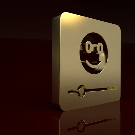 Gold Music player icon isolated on brown background. Portable music device. Minimalism concept. 3D render illustrationの写真素材