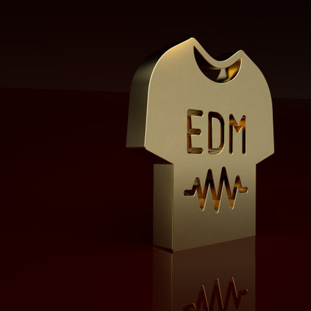 Gold T-shirt icon isolated on brown background. Minimalism concept. 3D render illustrationの写真素材