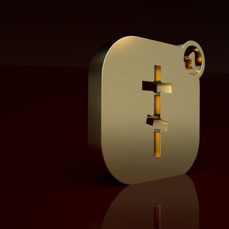 Gold Online church pastor preaching video streaming icon isolated on brown background. Online church of Jesus Christ. Minimalism concept. 3D render illustrationの写真素材