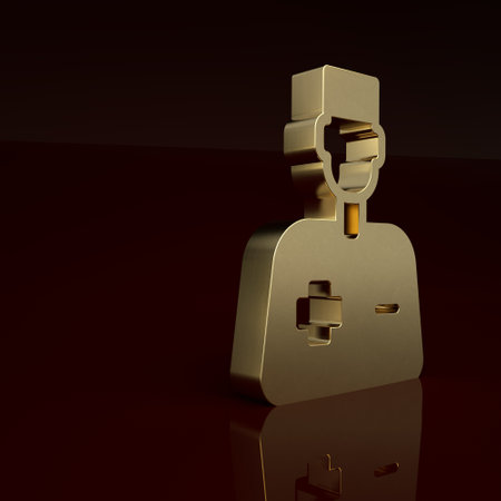 Gold Male doctor icon isolated on brown background. Minimalism concept. 3D render illustrationの写真素材