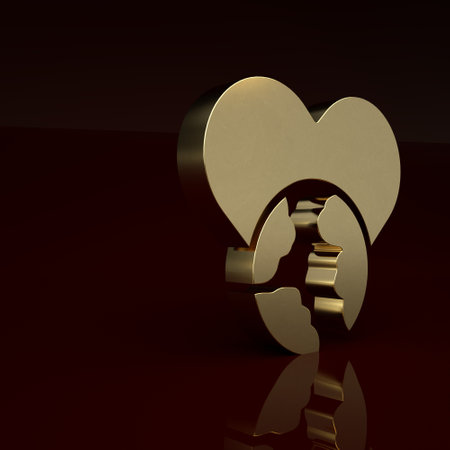 Gold The heart world - love icon isolated on brown background. Minimalism concept. 3D render illustrationの写真素材