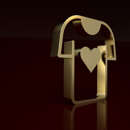 Gold Clothes donation icon isolated on brown background. Minimalism concept. 3D render illustrationの写真素材