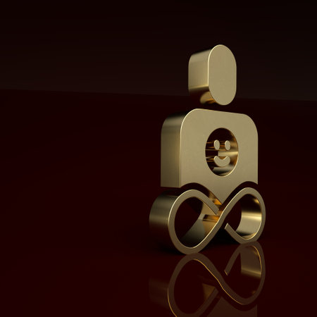 Gold Friends forever icon isolated on brown background. Everlasting friendship concept. Minimalism concept. 3D render illustrationの写真素材