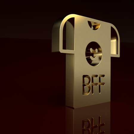 Gold BFF or best friends forever icon isolated on brown background. Minimalism concept. 3D render illustrationの写真素材
