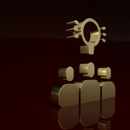 Gold Project team base icon isolated on brown background. Business analysis and planning, consulting, team work, project management. Minimalism concept. 3D render illustrationの写真素材